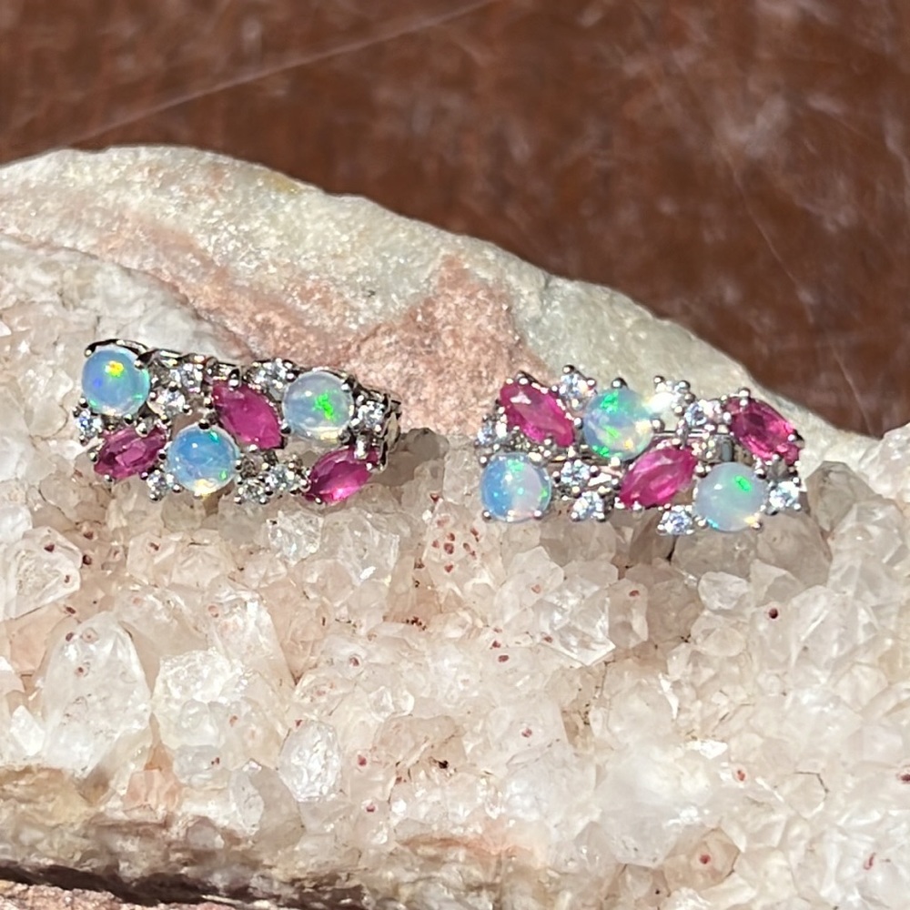 FIRE OPAL & RUBY 925 STERLING SILVER EARRINGS